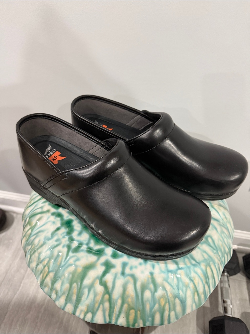 Dansko Black Slip-On Leather Clogs